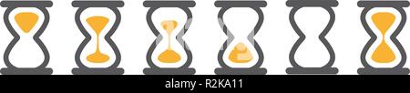 Hourglass various icons for animation frames. Gray sandglass, sandclock, countdown and process timer collection on white background. Stock Vector