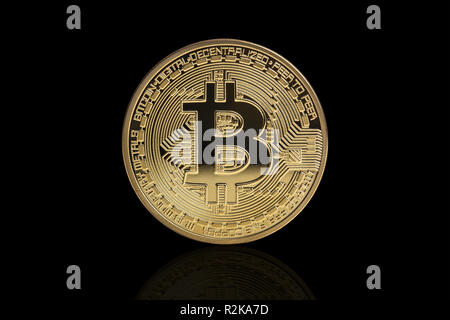 golden bitcoin coin on black background Stock Photo