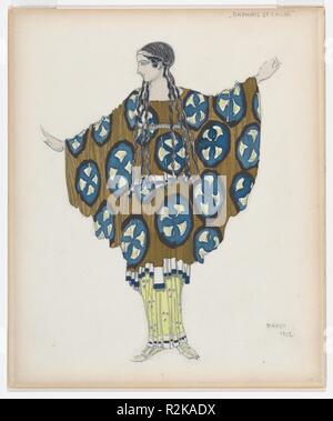 Costume Design for a Woman from the Village, for the Ballet 'Daphnis and Chloé', performed at the Théâtre du Châtelet in Paris, 1912. Artist: Léon Bakst (Russian, Grodno 1866-1924 Paris). Dimensions: Sheet: 10 1/4 × 8 1/2 in. (26 × 21.6 cm). Date: [1912].  Drawing with a costume design for a woman from the village, for the ballet 'Daphnis and Chloé,' by Léon Bakst. This ballet by Fokine was first performed at the Théâtre du Châtelet in Paris in 1912, as part of the repertoire of the Ballets Russes for the season. The costume designs for the ballet were inspired on Ancient Greece, and Bakst dre Stock Photo