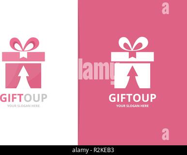 Vector gift and arrow up logo combination. Present and growth symbol or icon. Unique surprise and upload logotype design template Stock Vector
