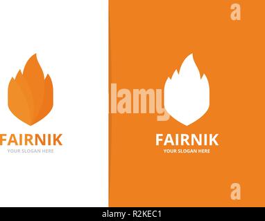 Vector fire and shield logo combination. Flame and security symbol or icon. Unique torch and guard logotype design template. Stock Vector