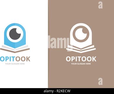 Vector eye and open book logo combination. Optic and bookstore symbol or icon. Unique vision and library logotype design template. Stock Vector
