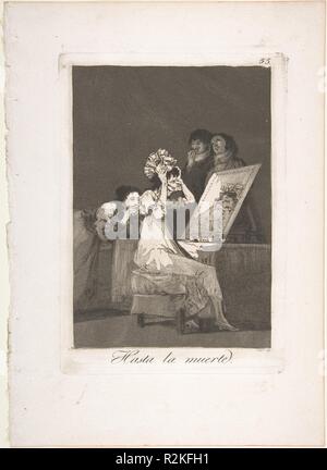 Plate 55 from 'Los Caprichos': Until death' (Hasta la muerte.). Artist: Goya (Francisco de Goya y Lucientes) (Spanish, Fuendetodos 1746-1828 Bordeaux). Dimensions: Plate: 8 3/8 × 5 15/16 in. (21.3 × 15.1 cm)  Sheet: 11 5/8 × 8 1/4 in. (29.5 × 21 cm). Series/Portfolio: Los Caprichos. Date: 1799. Museum: Metropolitan Museum of Art, New York, USA. Stock Photo