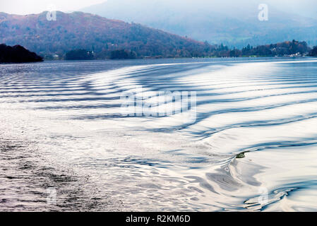 Small Waves and Ripples Caused by Boat Wake with Reflections on Lake Windermere Lake District National Park Cumbria England United Kingdom UK Stock Photo