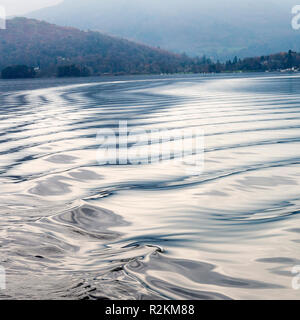 Small Waves and Ripples Caused by Boat Wake with Reflections on Lake Windermere Lake District National Park Cumbria England United Kingdom UK Stock Photo