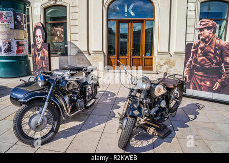 streets of Warsaw '44 historical exhibition of period paraphernalia duing the Warsaw Uprising, vintage BMW and Sokół 1000 motorcycles at the Potocki P Stock Photo