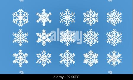 Set of different snowflakes. Winter, wintertime concept. Cartoon vector illustration Stock Vector