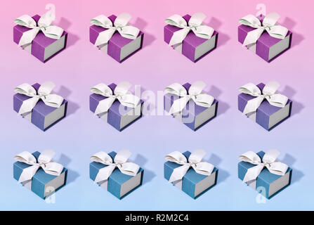 Pattern made of blue gift boxes. Stock Photo