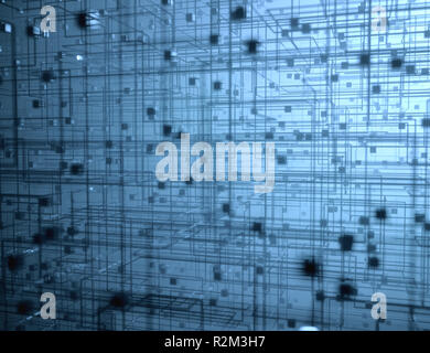 3D illustration. Abstract background image, connections in lines and geometric squared shapes. Stock Photo