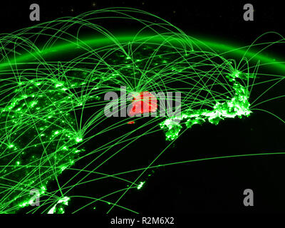 South Korea on green planet Earth with network. Concept of connectivity ...