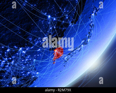 South Korea on green model of planet Earth with network representing ...