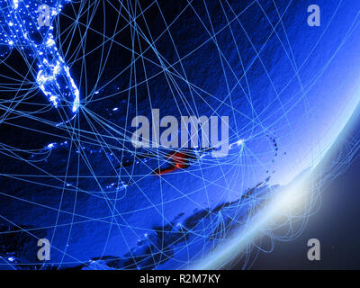 Haiti on green model of planet Earth with network at night. Concept of ...