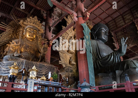The fifteen foot big Buddha inside the Todaiji Temple in Nara, Japan Stock Photo