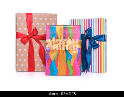 Gift boxes on a white background. Close-up. Stock Photo