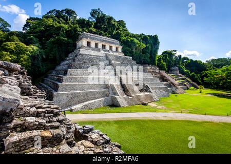 The Temple of Inscriptions at the Palenque Ruins of Chiapas, Mexico. Stock Photo