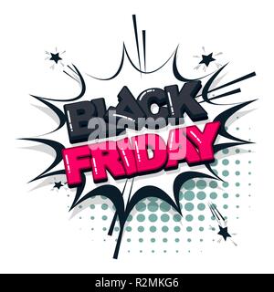 Black friday sale comic text collection sound effects pop art style. Set vector speech bubble with word and short phrase cartoon expression illustrati Stock Vector