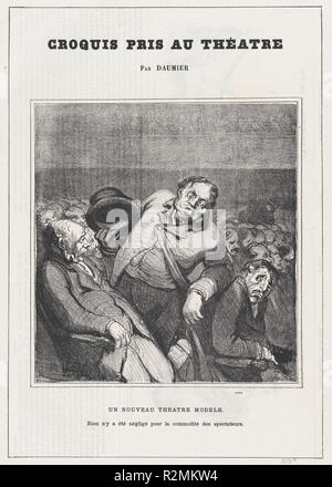A new theater model, from 'Theater sketches,' published in Le Petit Journal pour Rire, January 30, 1864. Artist: Honoré Daumier (French, Marseilles 1808-1879 Valmondois). Dimensions: Image: 9 5/16 × 8 11/16 in. (23.6 × 22 cm)  Sheet: 17 5/16 × 11 5/8 in. (44 × 29.5 cm). Series/Portfolio: 'Theater sketches' (Croquis pris au théatre). Date: January 30, 1864.  Nothing has been neglected here for the convenience of the spectators. Museum: Metropolitan Museum of Art, New York, USA. Stock Photo