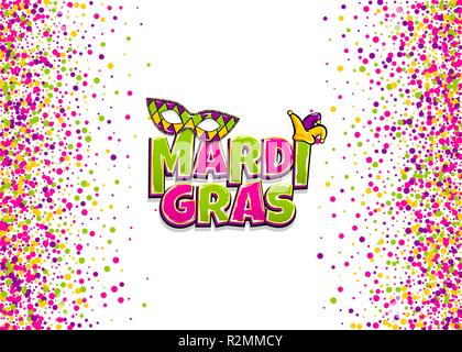 Comics text mask isolated. Colored shimmer random falling. Mardi Gras - Fat Tuesday carnival carnival French-speaking country. Comic book cartoon vect Stock Vector