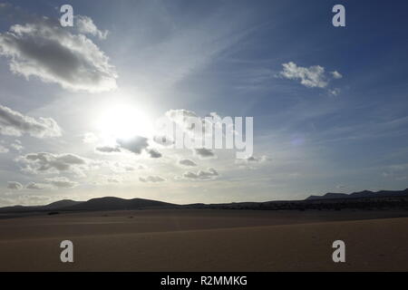 Low sun late afternoon,showing textures and patterns in the sand in the natural park,Corralejo,Fuerteventura,Canary-Islands,Spain. Stock Photo