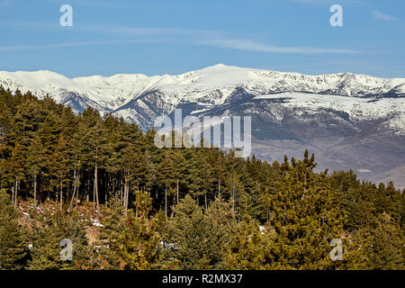 Beautiful mountain silhouette from Spain in winter, near the small village Alp Stock Photo