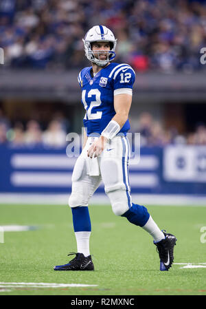 Indianapolis, Indiana, USA. 18th Nov, 2018. Indianapolis Colts quarterback Andrew Luck (12) during NFL football game action between the Tennessee Titans and the Indianapolis Colts at Lucas Oil Stadium in Indianapolis, Indiana. Indianapolis defeated Tennessee 38-10. John Mersits/CSM/Alamy Live News Stock Photo