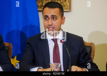 Caserta, Campania, Italy. 19th Nov, 2018. prefecture in Caserta signed the Memorandum of Understanding on the Land of Fires in pictures Vice-President of the Council of Ministers of the Italian Republic Luigi Di Maio leder of the 5-star movement Minister of Economic Development and Minister of Labor and Social Policies Credit: Antonio Balasco/Alamy Live News Stock Photo