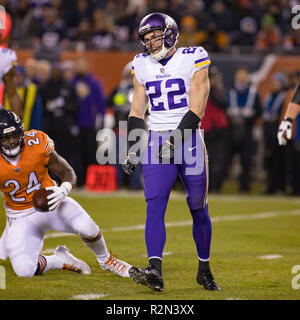 November 18, 2018: Chicago, Illinois, U.S. - Vikings #22 Harrison Smith  celebrates his tackle during the NFL Game between the Minnesota Vikings and  Chicago Bears at Soldier Field in Chicago, IL. Photographer: