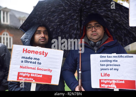 Houses of Parliament,, London, UK. 20th November 2018. Highly skilled professional migrants stage a demonstration opposite the Houses of Parliament. Credit: Matthew Chattle/Alamy Live News Stock Photo