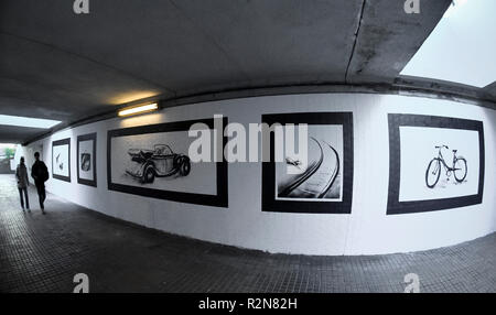 Prague, Czech Republic. 16th Nov, 2018. The graffiti in urban underpass commemorating the assassination of SS Obergruppenfuhrer and General der Polizei Reinhard Heydrich, Reichsprotektor of the Protectorate of Bohemia and Moravia by Czechoslovakian paratroopers on 27 May 1942, near by the Operation Anthropoid Memorial in Prague, Czech Republic, November 16, 2018. Credit: Vit Simanek/CTK Photo/Alamy Live News Stock Photo