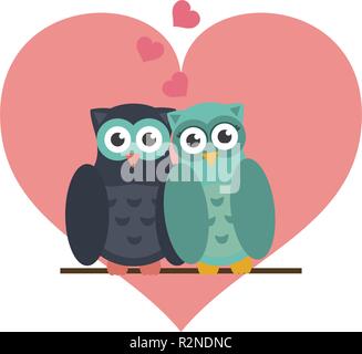 Owls in love cute cartoons vector illustration graphic design Stock Vector