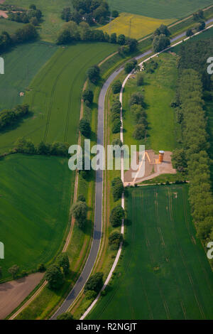 Aerial view, wooden tower at the Emscher, city limits, Recklinghausen and Castrop-Rauxel, Recklinghausen, Ruhr area, North Rhine-Westphalia, Germany, Europe, Stock Photo
