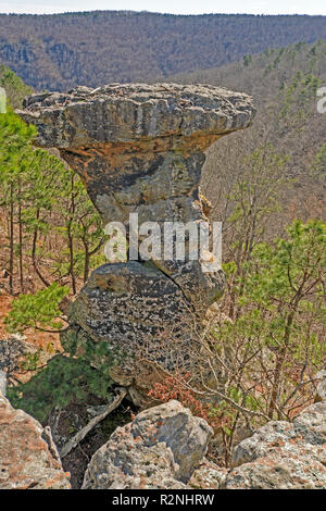 Pedestal Rock  in the Pedestal Rocks Wilderness of Ozark National Forest in Arkansas Stock Photo