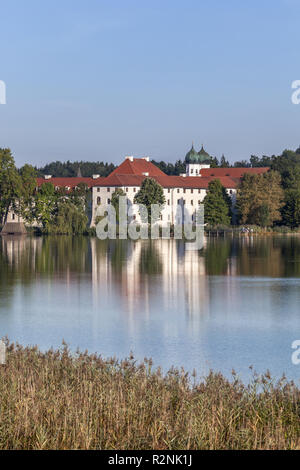 Seeon Abbey on Seeoner lake, Seeon, Seeon-Seebruck, Chiemgau, Upper Bavaria, Bavaria, Southern Germany, Germany, Europe Stock Photo