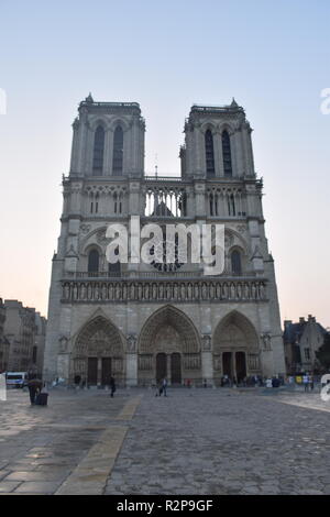 France, Paris, Seine, Ile de la Cite, view of Notre Dame Cathedral, one of the finest examples of French Gothic architecture Stock Photo