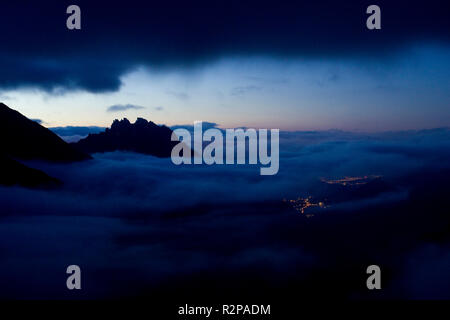 Dusk over Stubaital Valley, Stubai Alps, Tyrol, Austria Stock Photo