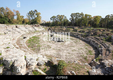 Roman amphitheatre, Neapolis Archeological Park, Syracuse, Sicily, Italy, Europe Stock Photo