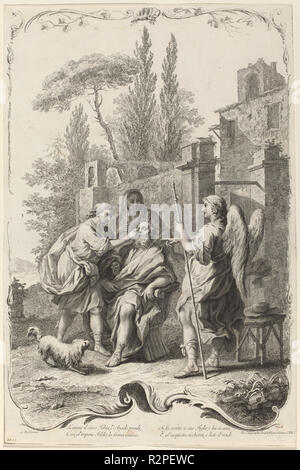 The Blind Tobias. Dated: c. 1745. Dimensions: sheet (trimmed to plate mark): 52 x 34.6 cm (20 1/2 x 13 5/8 in.). Medium: etching and engraving on laid paper. Museum: National Gallery of Art, Washington DC. Author: Joseph Wagner (publisher) after Giuseppe Zocchi. Stock Photo