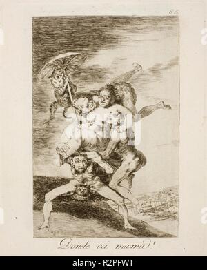 Francisco de Goya y Lucientes / 'Where is mommy going?'. 1797 - 1799. Etching, Aquatint, Drypoint on ivory laid paper. Museum: Museo del Prado, Madrid, España. Stock Photo