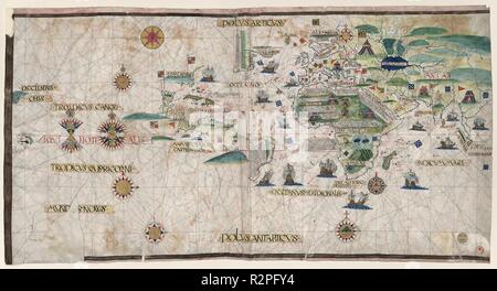 Mapa mundi. Material cartográfico manuscrito. Manuscrito facsímil de Otto Progel. Publicación: Munich, antes de 1843. 1 carta: ms. iluminado en pergamino; ca 65 x 124 cm. Copia de un original conservado en la Bayerische Armeebibliothek de Múnich y desaparecido desde 1945. En el reverso de la inscripción se indica que es una copia de Otton Progel en Múnich. Rés. Ge. AA 564. París, Bibliothèque Nationale. Stock Photo