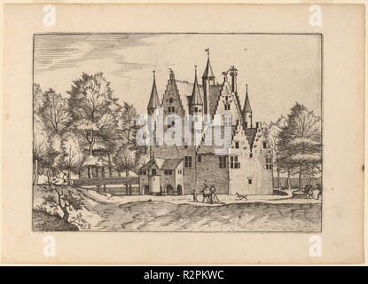 Castle. Dated: published in or before 1676. Medium: etching retouched with engraving. Museum: National Gallery of Art, Washington DC. Author: Johannes van Doetechum, the Elder and Lucas van Doetechum after Master of the Small Landscapes. Stock Photo