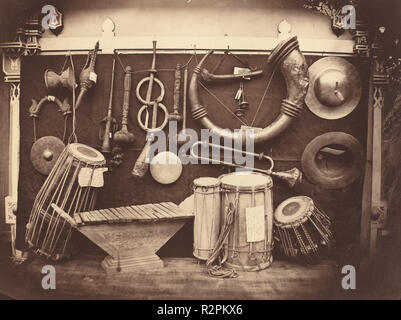 Still Life of Musical Instruments. Dated: c. 1863. Dimensions: overall: 26.2 x 34.4 cm (10 5/16 x 13 9/16 in.). Medium: albumen print. Museum: National Gallery of Art, Washington DC. Author: Edmond Lebel. Stock Photo