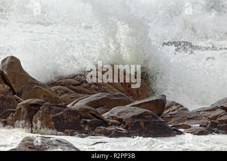 Big detailed breaking waves in a northern beach from Portugal. Late summer. Stock Photo