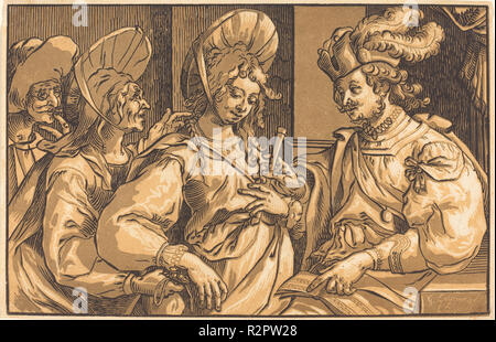 The Procuress. Medium: chiaroscuro woodcut. Museum: National Gallery of Art, Washington DC. Author: Ludwig Büsinck after Georges Lallemand. Stock Photo