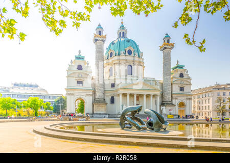 Europe, Austria, Vienna, Platz, Park, Resselpark, Church of Saint Charles Stock Photo