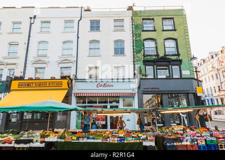 England, London, Notting Hill, Portobello Road, Fruit and Vegetable Street Market Stalls Stock Photo