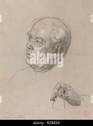 Head and Hand of a Man Throwing Dice. Dated: early 1860s. Dimensions: sheet: 60.7 x 46.6 cm (23 7/8 x 18 3/8 in.). Medium: black chalk heightened with white on blue-gray paper. Museum: National Gallery of Art, Washington DC. Author: Charles-Louis-Lucien Müller. Stock Photo