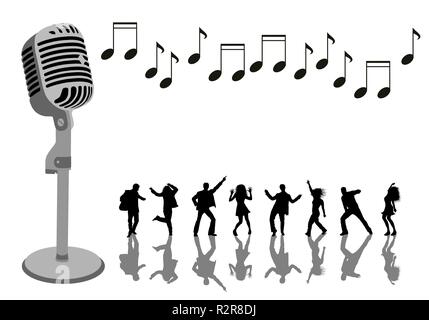 dancing silhouettes and microphone Stock Photo