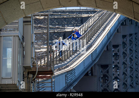 Small group of people climbing the Sydney Harbour Bridge a popular sightseeing activity Sydney NSW Australia. Stock Photo