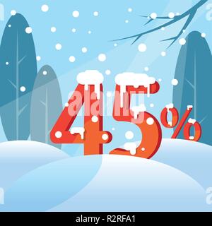 A discount Forty five percent. Figures in the snow Stock Vector