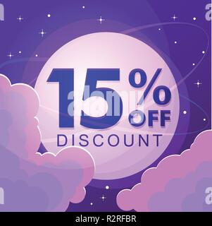 Fifteen percent discount Numbers against the night sky  Stock Vector